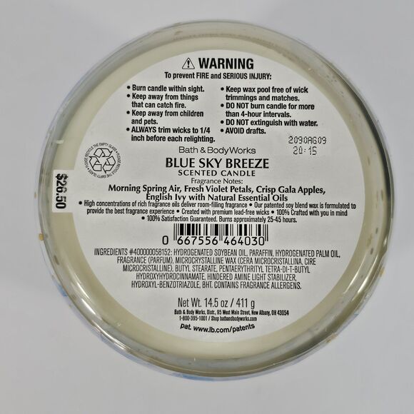 Bath & Body Works Blue Sky Breeze 3-Wick Scented Candle 14.5 oz Limited Edition - Picture 3 of 3